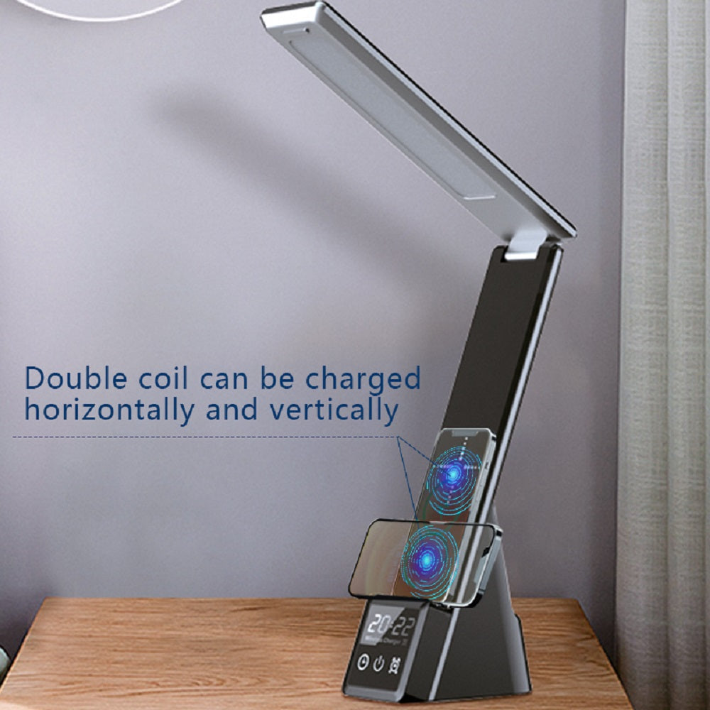 LED Desk Lamp Wireless Charger 15 W USB Type-C with Clock and Alarm